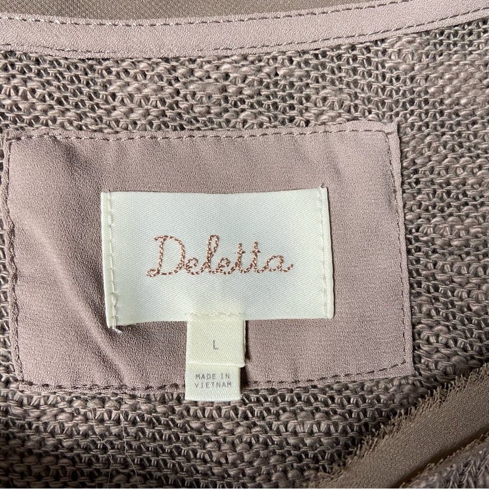 Deletta Anthropologie Neutral Long Sleeve Scoop Neck Taupe Sweater Top Large - Picture 12 of 13